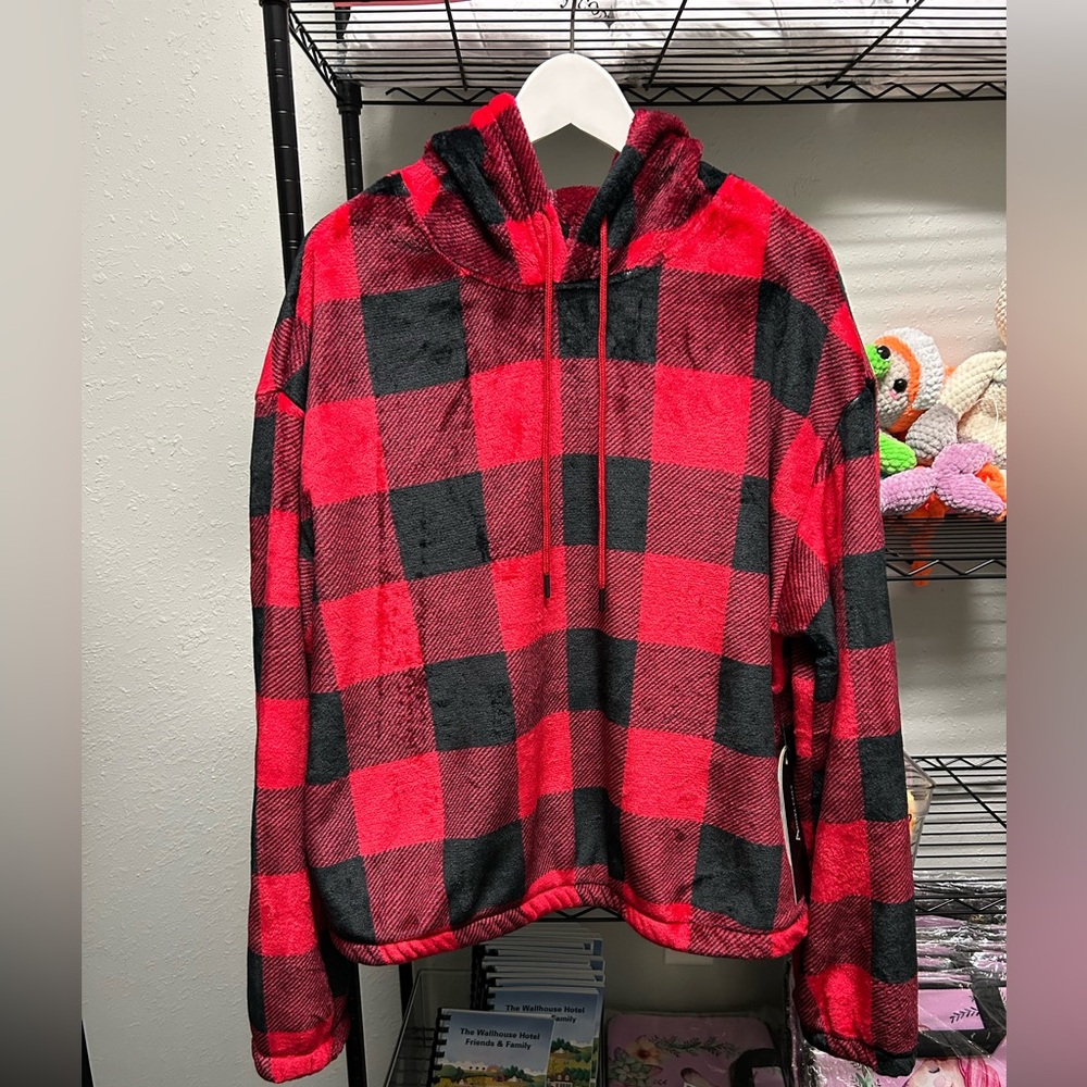 Plaid Red and Black Hoodie